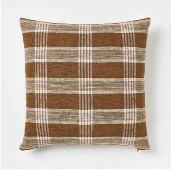 Threshold Studio McGee Woven Plaid Pillow Brown Removable Cover Cozy 20"x20” NWT - Picture 1 of 4